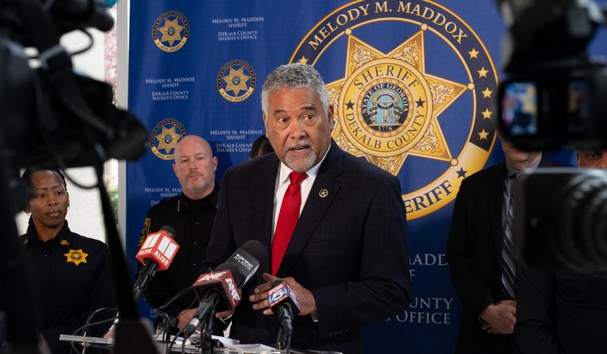 U.S. Marshal Thomas Brown speaks to journalists Tuesday, Dec. 23, 2025, during a press conference in Decatur, Ga., about the escaped inmates who were captured late Monday. (Ben Gray /Atlanta Journal-Constitution via AP)
