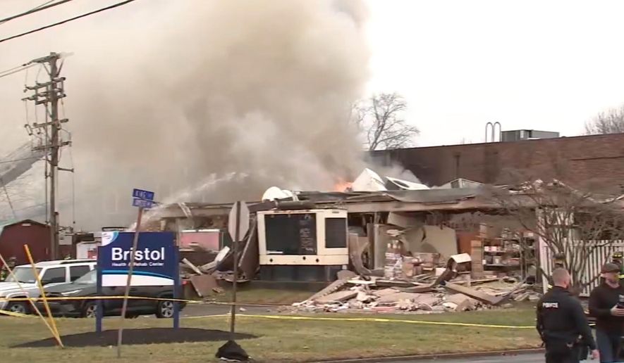 First responders are on the scene of a fire after an explosion at a nursing home in Bristol Township, Pa., on Tuesday, Dec. 23, 2025. (WPVI-TV/6ABC via AP)