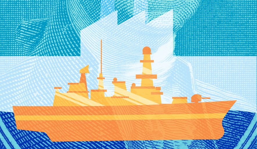 The United States of America's naval power and a Golden Fleet of battleships illustration by Linas Garsys / The Washington Times