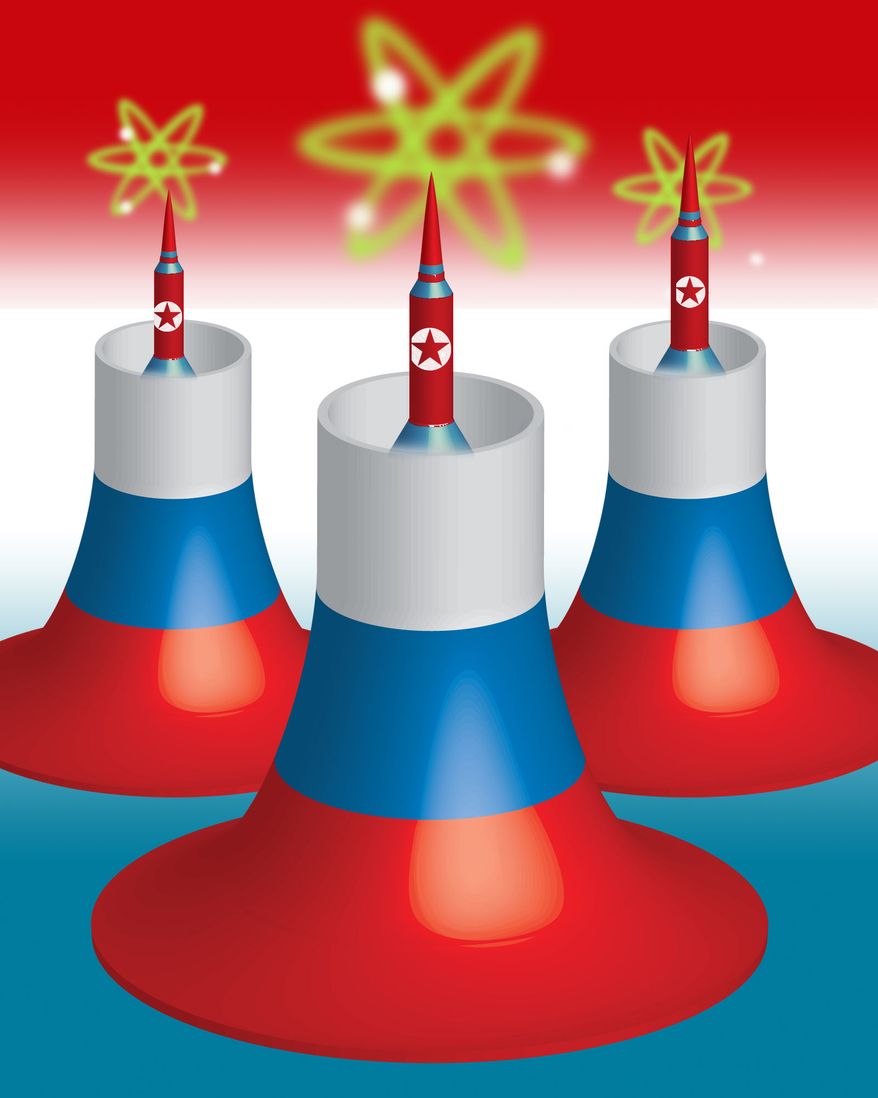 Russia-aligned with nuclear weapon ready North Korea illustration by Linas Garsys / The Washington Times
