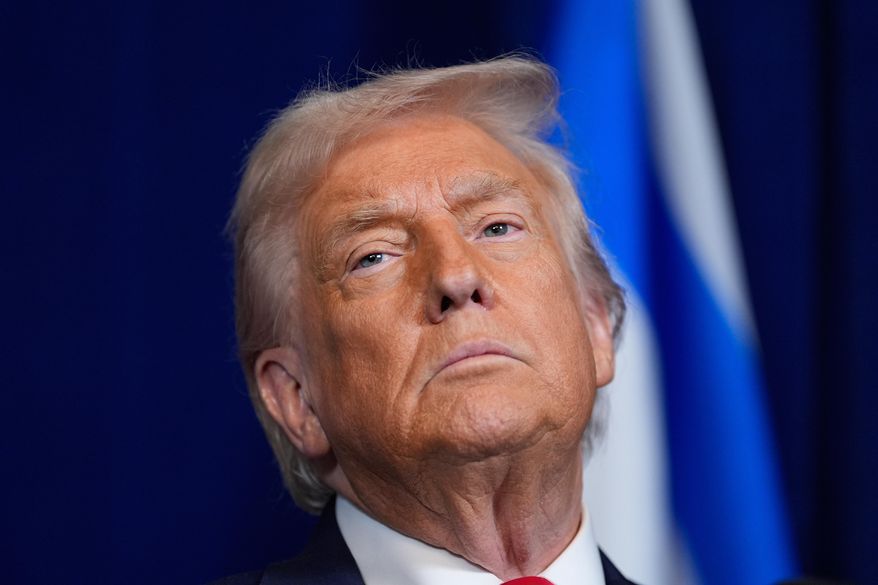 President Donald Trump listens during a news conference with Israel's Prime Minister Benjamin Netanyahu at Mar-a-Lago, Monday, Dec. 29, 2025, in Palm Beach, Fla. (AP Photo/Alex Brandon)
