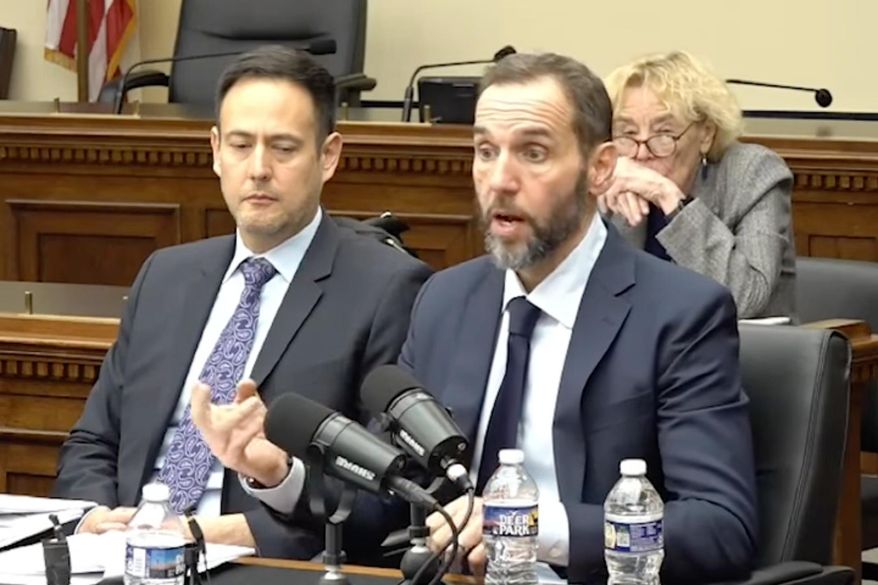 In this image from video released by the House Judiciary Committee, former special counsel Jack Smith speaks during a deposition Dec. 17, 2025, at the U.S. Capitol in Washington. (House Judiciary Committee via AP)