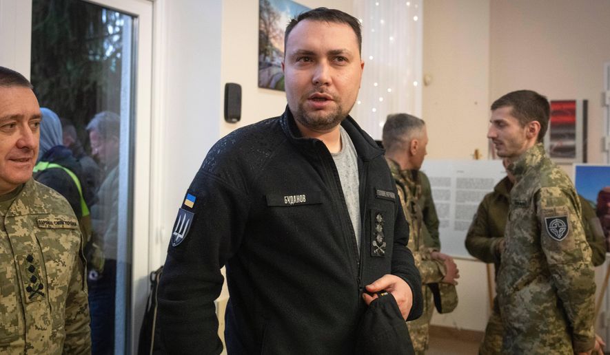 Ukraine's military intelligence chief, then-Maj. Gen. Kyrylo Budanov, visits the Muslim Center for an Iftar dinner during the Muslim holy month of Ramadan in Kyiv, Ukraine, Thursday, March 13, 2025. (AP Photo/Efrem Lukatsky, File)