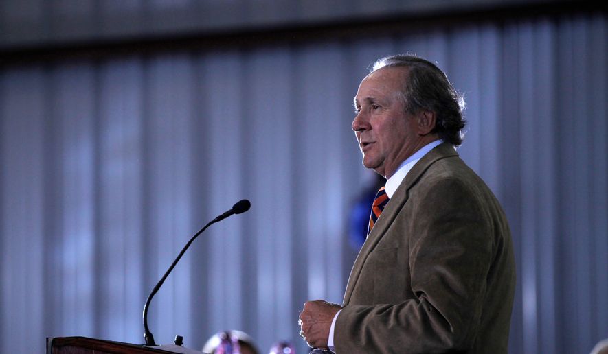 Michael Reagan, the son of former President Ronald Reagan, introduces Republican presidential candidate, former House Speaker Newt Gingrich during a campaign stop, Jan. 30, 2012, in Pensacola, Fla. (AP Photo/Matt Rourke, File)