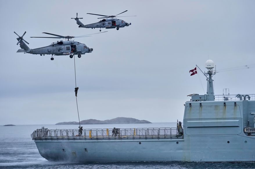 Danish military forces participate in an exercise with hundreds of troops from several European NATO members in the Arctic Ocean in Nuuk, Greenland, Sept. 15, 2025. (AP Photo/Ebrahim Noroozi, File)