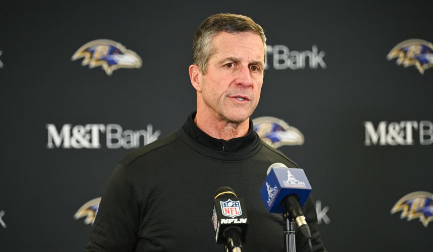 Baltimore Ravens head coach John Harbaugh speaks during a news conference after an NFL football game against the Pittsburgh Steelers, Sunday, Jan. 4, 2026, in Pittsburgh. (AP Photo/Justin Berl)