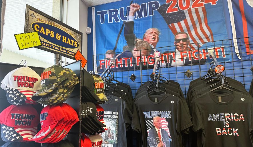 Merchandise is seen for sale at the Trump Store in Bensalem, Pa., Jan. 5, 2026, after owner Mike Domanico announced the storefront will close at the end of the month after six years. (AP Photo/Mike Catalini)