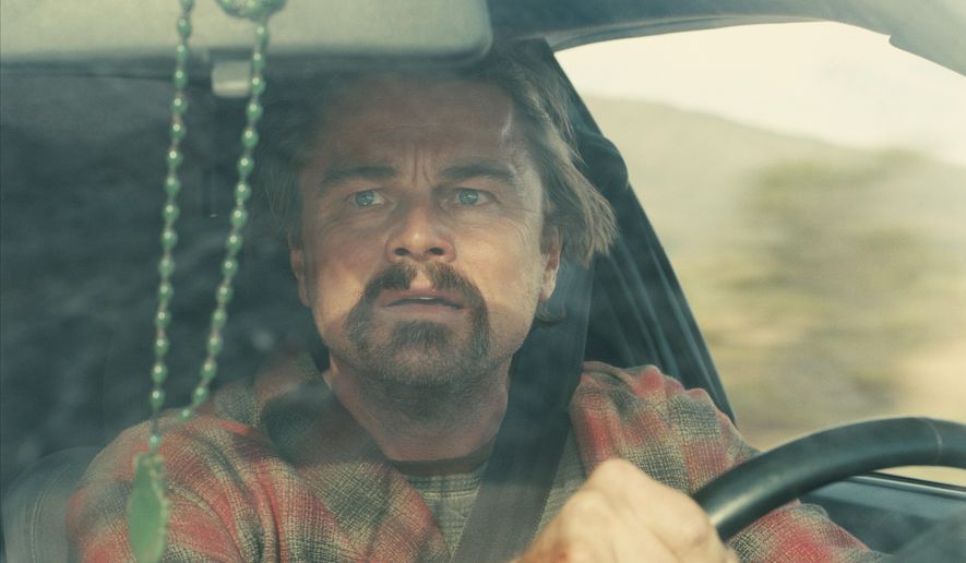 This image released by Warner Bros. Pictures shows Leonardo DiCaprio in a scene from "One Battle After Another." (Warner Bros. Pictures via AP)