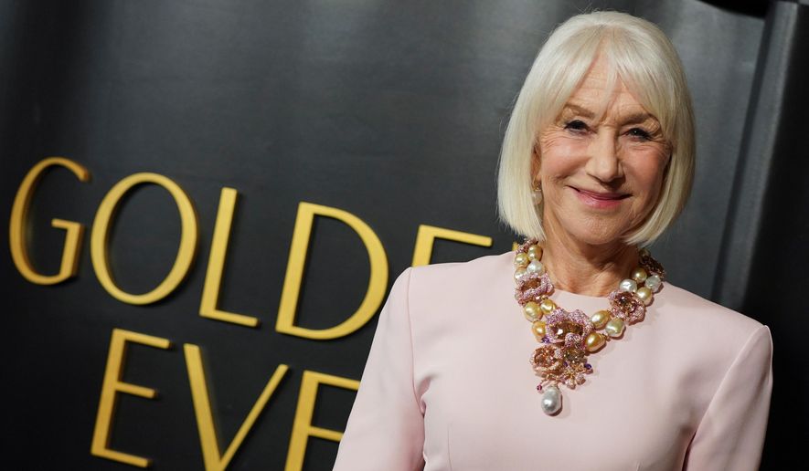 Helen Mirren arrives at the Golden Globes Golden Eve on Tuesday, Jan. 6, 2026, at The Beverly Hilton Hotel, in Beverly Hills, Calif. (Photo by Jordan Strauss/Invision/AP)