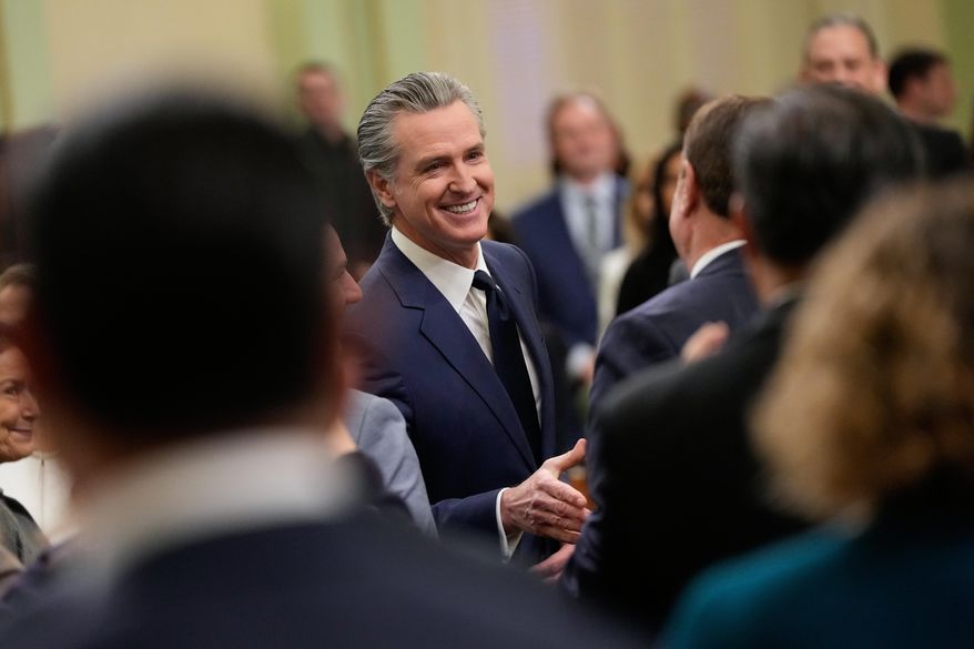 California Gov. Gavin Newsom arrives for his State of the State address Thursday, Jan. 8, 2026, in Sacramento, Calif. (AP Photo/Godofredo A. Vásquez)