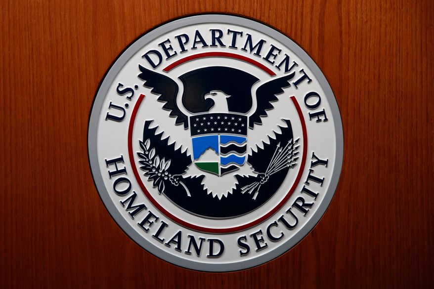The Department of Homeland Security (DHS) seal during a news conference June 28, 2019, in Washington. (AP Photo/Carolyn Kaster, File)
