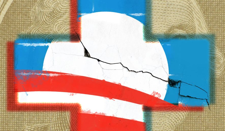Obamacare and a broken health care system illustration by Linas Garsys / The Washington Times