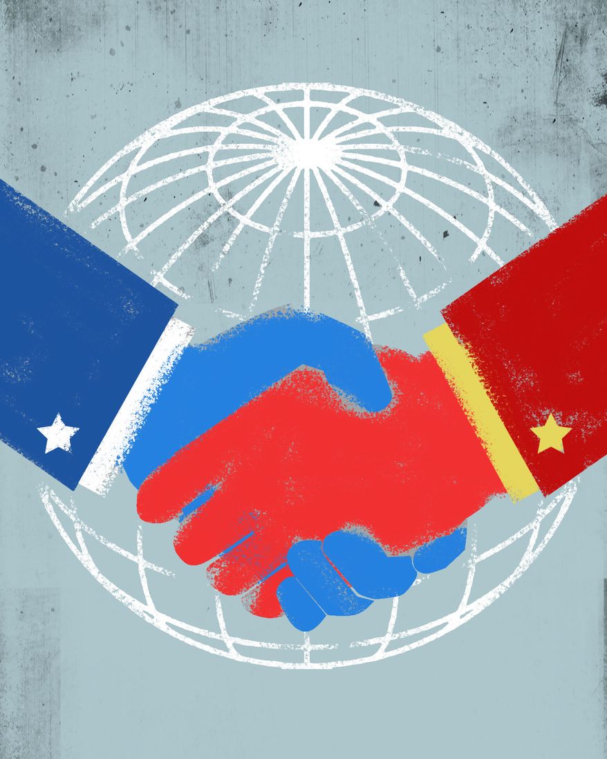 The United States of America and China cooperation illustration by Linas Garsys / The Washington Times