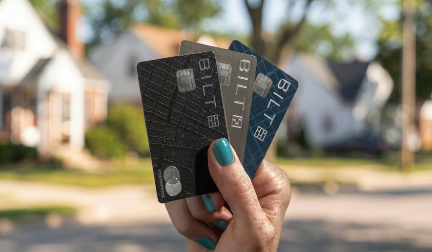 This photo provided by Bilt in January 2025 shows their Obsidian Card, Palladium Card and Blue Card. (Bilt via AP)