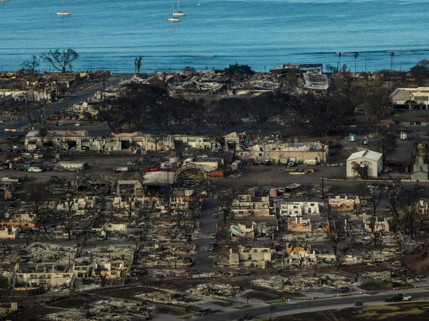 FILE - A general view of the aftermath of a wildfire in Lahaina on the Hawaiian island of Maui, Thursday, Aug. 17, 2023. (AP Photo/Jae C. Hong, File)