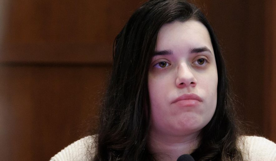 Juliana Peres Magalhães testifies during the double murder trial for Brendan Banfield in Fairfax County Circuit Court, Wednesday, Jan. 14, 2026, in Fairfax, Va. (AP Photo/Tom Brenner, Pool)