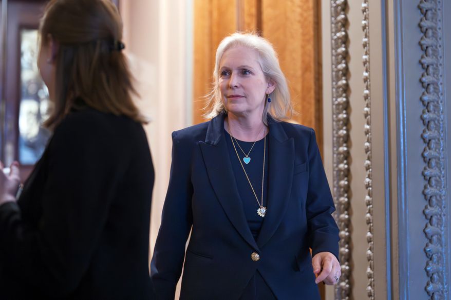 Sen. Kirsten Gillibrand, D-N.Y., leaves the Senate chamber after voting on a government funding bill at the Capitol in Washington, March 14, 2025. (AP Photo/J. Scott Applewhite, File)