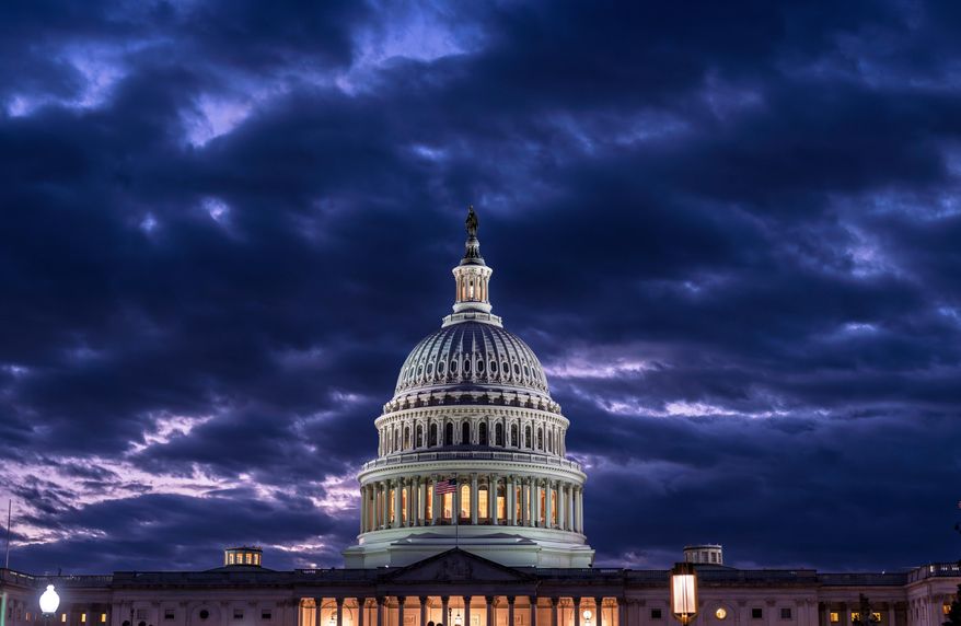 The Capitol is seen at nightfall in Washington on Oct. 22, 2025. (AP Photo/J. Scott Applewhite, File)