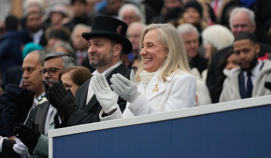 Virginia Gov. Abigail Spanberger participates in inaugural ceremonies at the Capitol in Richmond Va., Saturday Jan. 17, 2026. (AP Photo/Pool/Steve Helber)