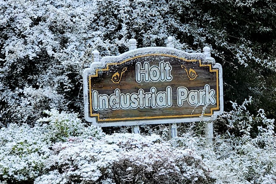 A rare snow is seen in Holt, Florida, on Sunday, Jan. 18, 2026. (Danielle Brahier via AP)