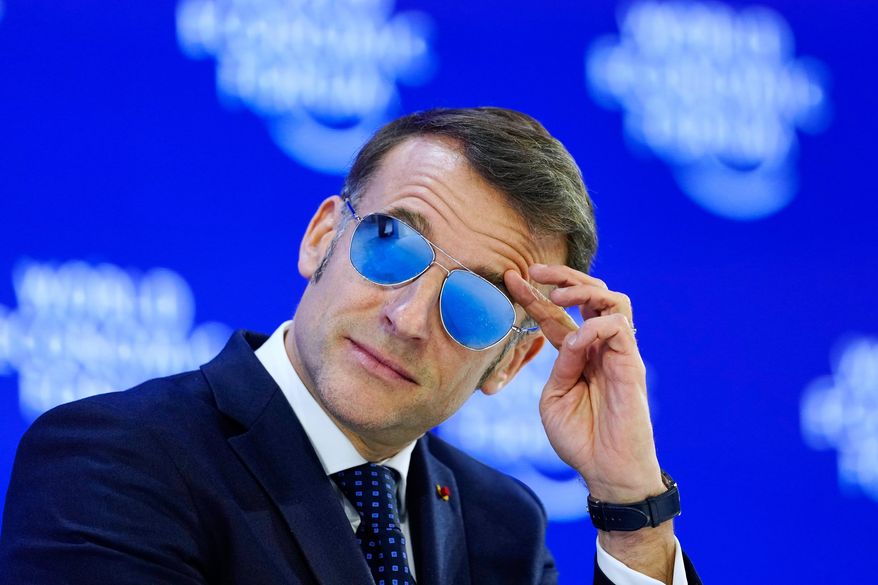 French President Emmanuel Macron is seen during the Annual Meeting of the World Economic Forum in Davos, Switzerland, Tuesday, Jan. 20, 2026. (AP Photo/Markus Schreiber)