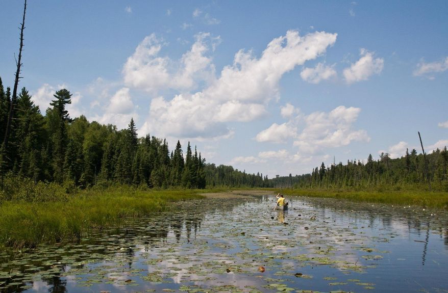 In this undated image provided by Minnesota Public Radio, Sept. 2, 2016, canoeists navigate the Pocket River in the Boundary Waters Canoe Area Wilderness near Ely, Minn. (Nathaniel Minor/Minnesota Public Radio via AP, File)