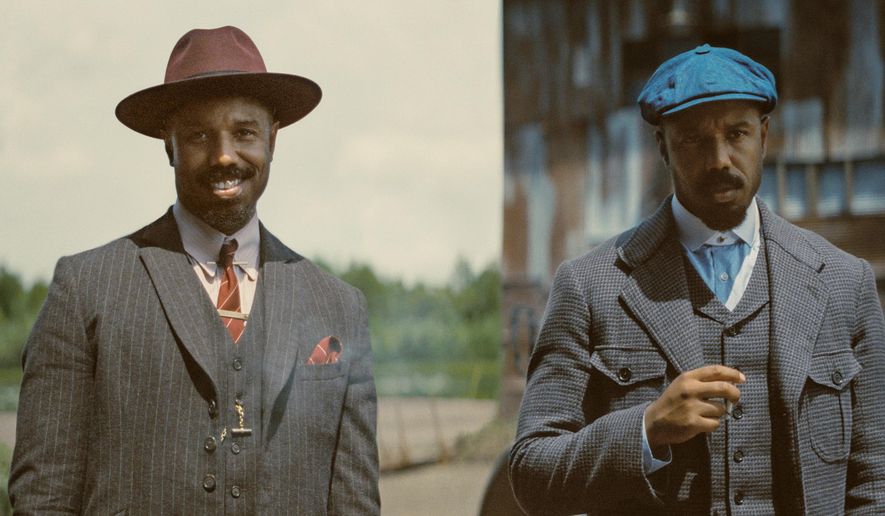 This image released by Warner Bros Pictures shows Michael B. Jordan portraying two characters in a scene from "Sinners." (Warner Bros. Pictures via AP)
