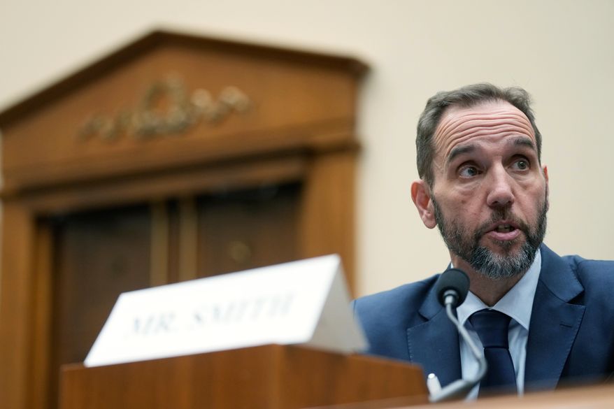 Former Justice Department special counsel Jack Smith testifies before the House Judiciary Committee at the Capitol in Washington, Thursday, Jan. 22, 2026. (AP Photo/Mark Schiefelbein)