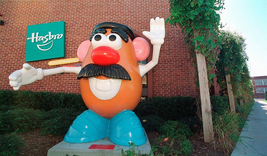 In this Oct. 12, 2000, photo, a Mr. Potato Head statue stands outside the Hasbro, Inc. headquarters in Pawtucket, R.I. (AP Photo/Stew Milne) **FILE**