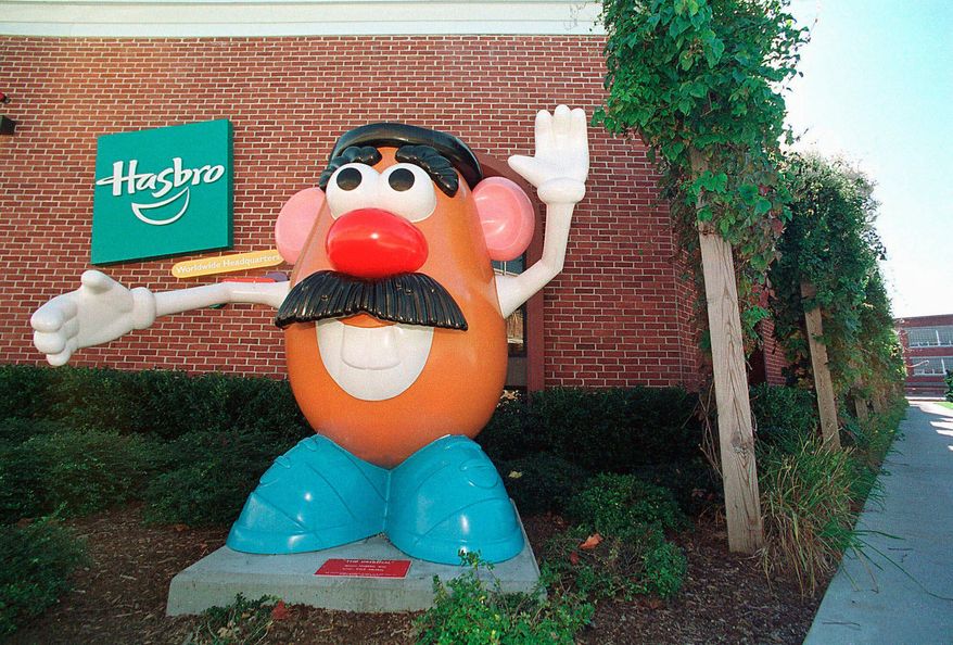 In this Oct. 12, 2000, photo, a Mr. Potato Head statue stands outside the Hasbro, Inc. headquarters in Pawtucket, R.I. (AP Photo/Stew Milne) **FILE**