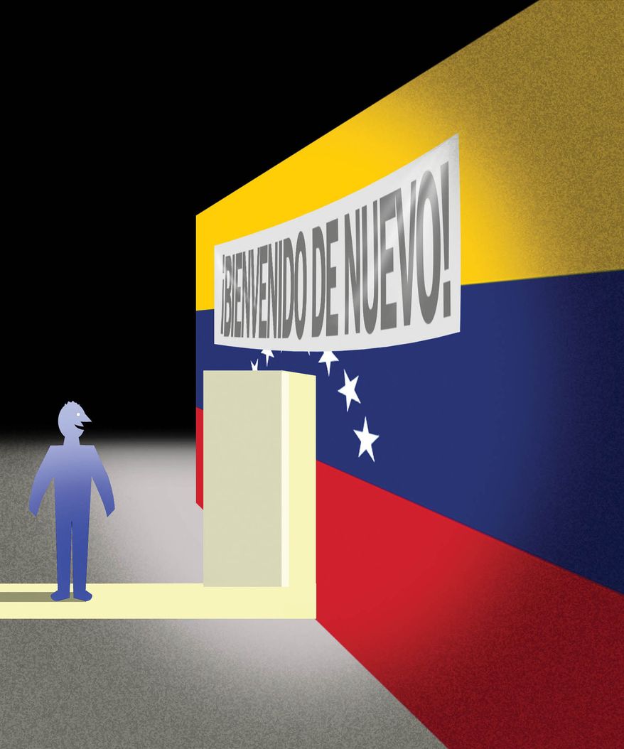 Venezuelan immigrant asylum-seekers in the United States of America illustration by Alexander Hunter/The Washington Times