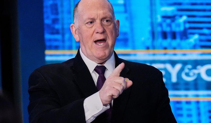 White House border czar Tom Homan is interviewed by Stuart Varney, on the Fox Business Network, in New York, Tuesday, Jan. 13, 2026. (AP Photo/Richard Drew)