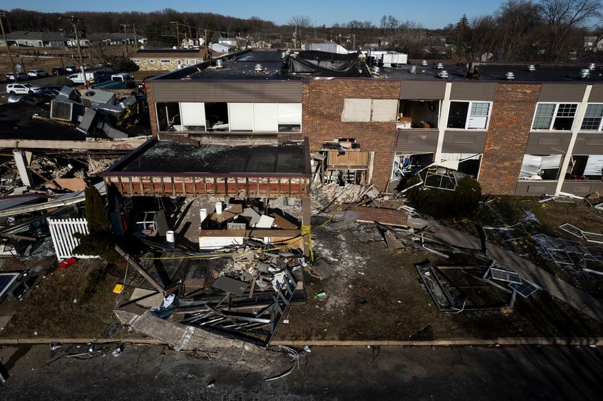 FILE - Damage from an explosion at Bristol Health & Rehab Center is seen, Dec. 24, 2025, in Bristol Township, Pa. (Monica Herndon/The Philadelphia Inquirer via AP, File)