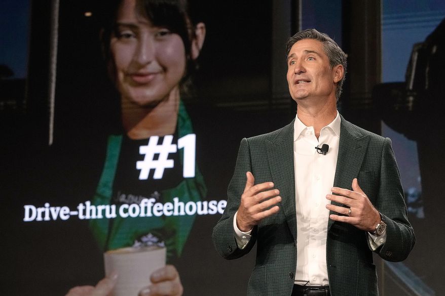 Starbucks Chairman and CEO Brian Niccol speaks during the Starbucks Investor Day event, in New York, Thursday, Jan. 29, 2026. (AP Photo/Richard Drew)