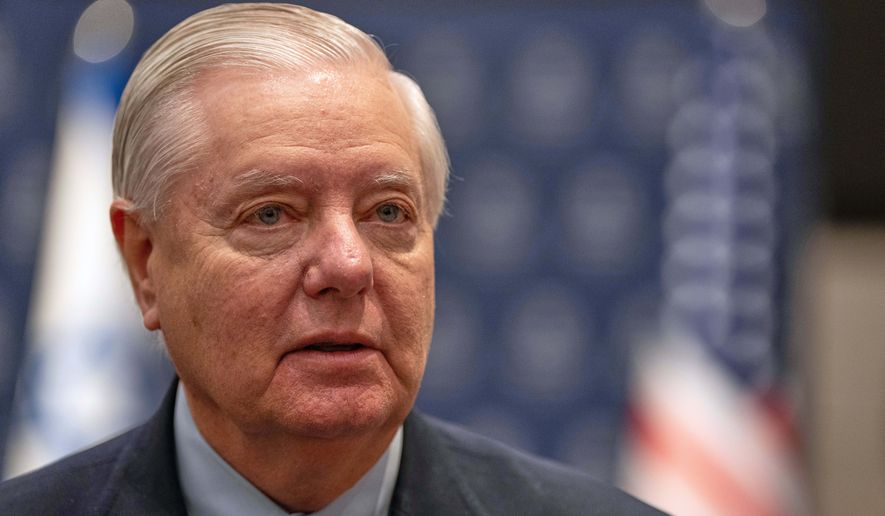 Sen. Lindsey Graham, R-S.C, speaks to the media in Tel Aviv, Israel, Sunday, Dec. 21, 2025. (AP Photo/Maya Levin)