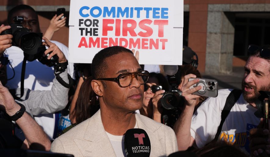 Journalist Don Lemon, talks to the media after a hearing at the Edward R. Roybal Federal Building in Los Angeles on Friday, Jan. 30, 2026. (AP Photo/Damian Dovarganes)