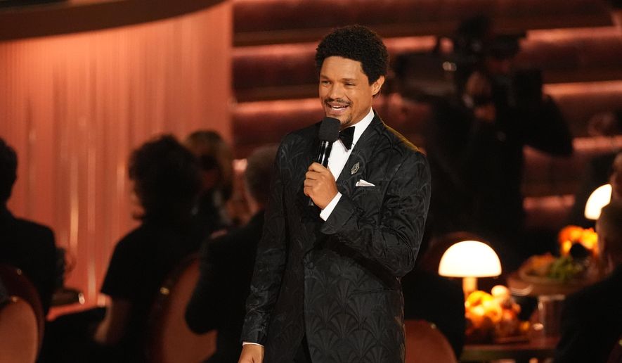 Host Trevor Noah speaks during the 68th annual Grammy Awards on Sunday, Feb. 1, 2026, in Los Angeles. (AP Photo/Chris Pizzello)