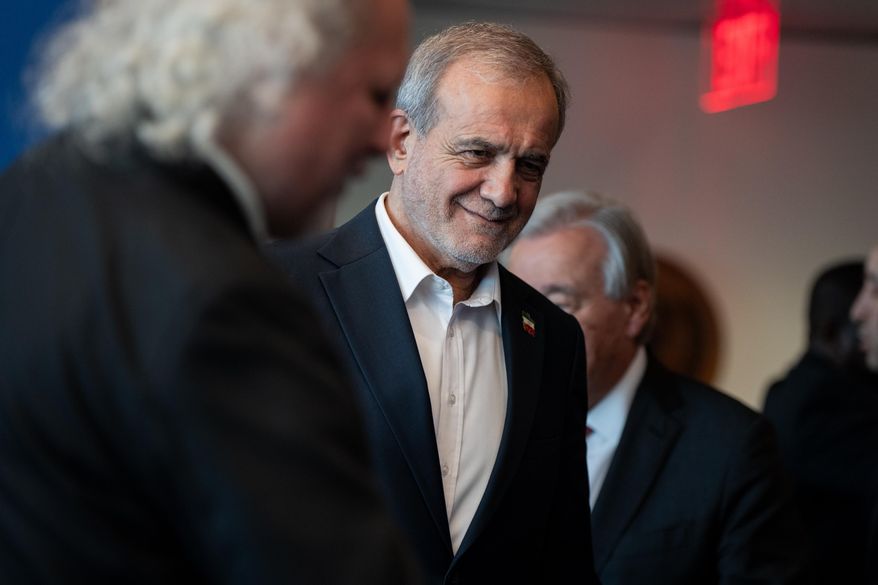 Masoud Pezeshkian, the President of Iran, attends the United Nations General Assembly at United Nations headquarters, on Sept. 25, 2025. (AP Photo/Angelina Katsanis, File)