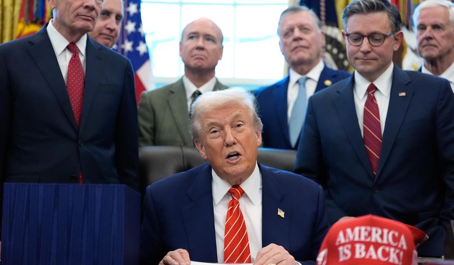 President Donald Trump speaks in the Oval Office of the White House, Tuesday, Feb. 3, 2026, in Washington, before signing a spending bill that will end a partial shutdown of the federal government. (AP Photo/Alex Brandon)