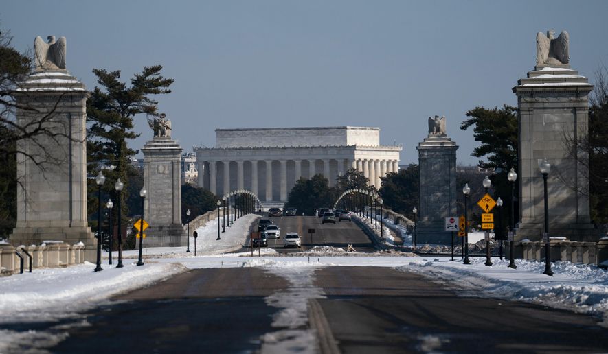 Memorial Circle, the proposed plot of land near Memorial Bridge where the Independence Arch could be built, is seen in Washington, Tuesday, Feb. 3, 2026. (AP Photo/Nathan Howard) ** FILE **