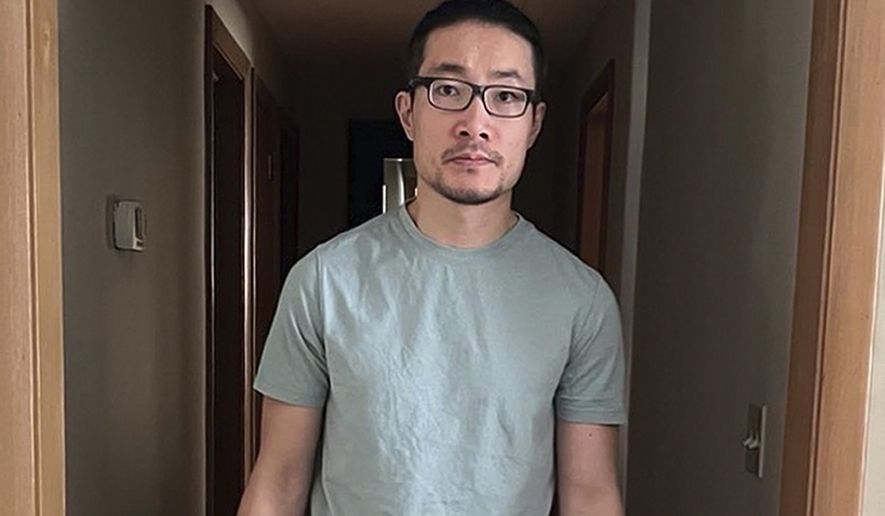 Chinese national Guan Heng, 38, shown, Wednesday, Feb. 4, 2025 in Binghamton, New York, has been released from federal detention, nearly one week after an immigration court granted him asylum because the court ruled the man had a well-founded fear of persecution if sent back to China after exposing human rights abuses there. (AP Photo/Luo Yun)