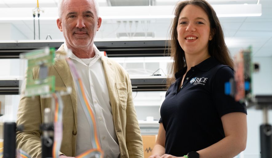 Mr. Edward Knightly, who led the MetaHeart research, and graduate student Ms. Dora Zivanovic. (Credit: Rice University)