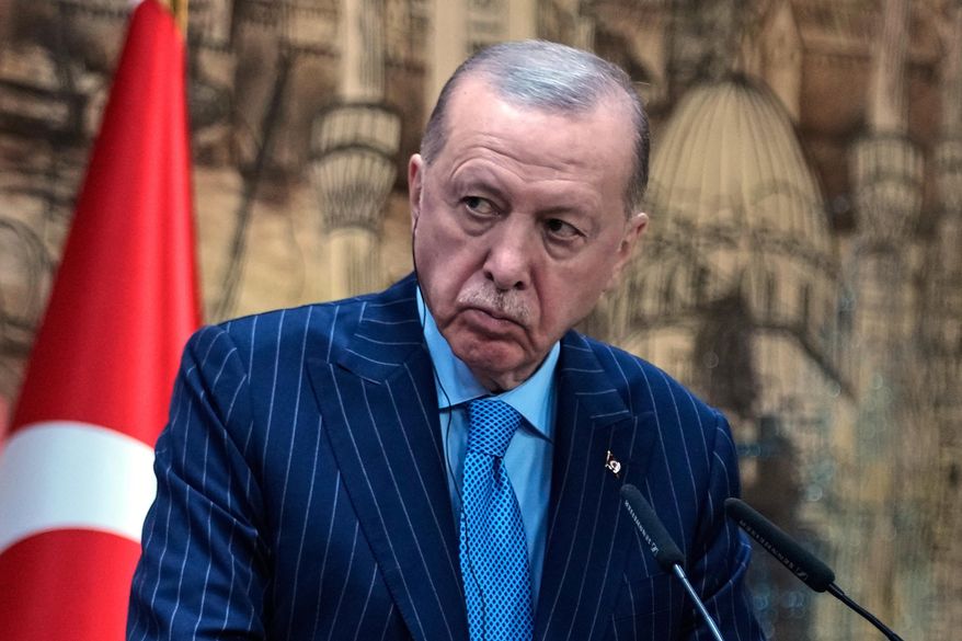 Turkey's President Recep Tayyip Erdogan listens as Somalia's President Hassan Sheikh Mohamud speaks during a joint news conference in Istanbul, Turkey, on Dec. 30, 2025. (AP Photo/Khalil Hamra, File)