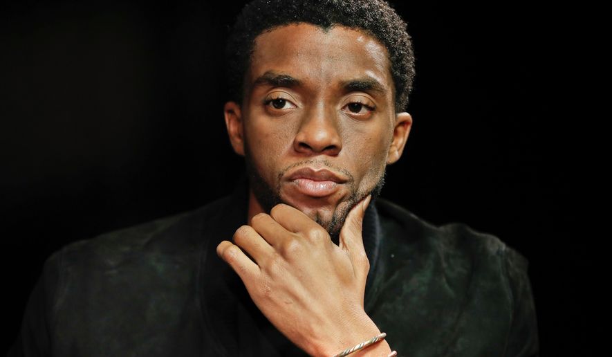 Actor Chadwick Boseman appears at an interview for the film, "Marshall," in Washington on Sept. 21, 2017. (AP Photo/Pablo Martinez Monsivais, File)