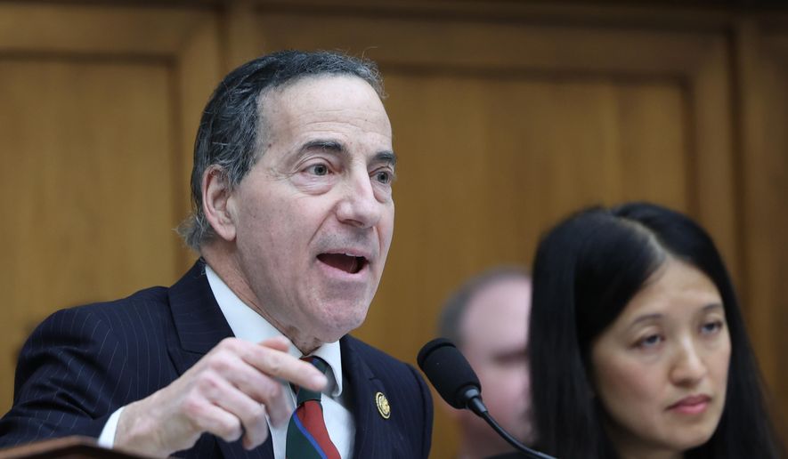 Committee Ranking Member Rep. Jamie Raskin, D-Md., speaks as then-Attorney General Pam Bondi testifies before a House Judiciary Committee oversight hearing on Capitol Hill in Washington, Wednesday, Feb. 11, 2026, in Washington. (AP Photo/Tom Brenner) ** FILE **