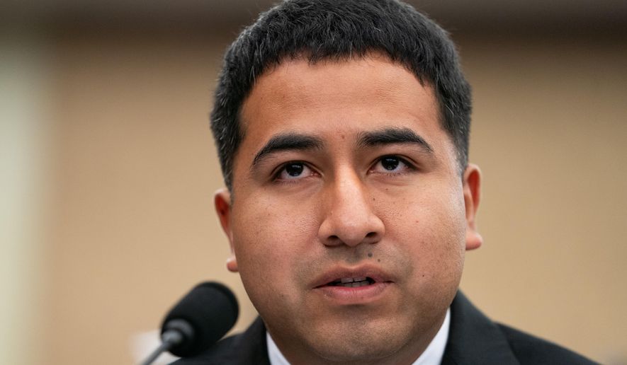 Alejandro Barranco, the son of a man detained by Immigration and Customs Enforcement, speaks at a Democratic Steering and Policy Committee hearing on Immigration and Customs Enforcement at the Capitol, Thursday, Feb. 12, 2026, in Washington. (AP Photo/Allison Robbert)