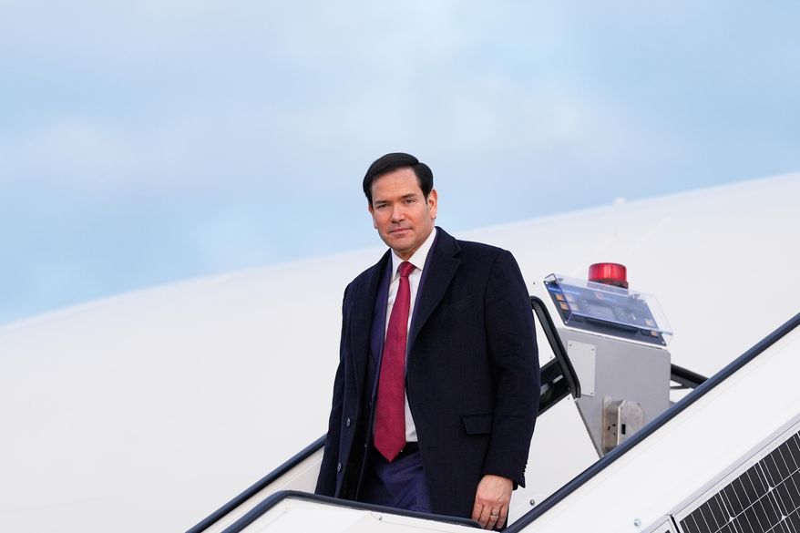 U.S. Secretary of State Marco Rubio arrives in Munich, Germany, Friday, Feb. 13, 2026, for the Munich Security Conference. (AP Photo/Alex Brandon, Pool)