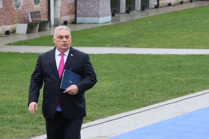 Hungary's Prime Minister Viktor Orban arrives for the EU summit at Alden Biesen Castle in Bilzen-Hoeselt, Belgium, Thursday, Feb. 12, 2026. (AP Photo/Francois Walschaerts)