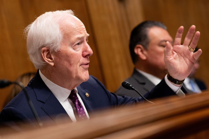 Sen. John Cornyn, R-Texas, speaks during a Senate Judiciary Border Security and Immigration Subcommittee hearing to examine fraud in Minnesota on Capitol Hill in Washington, Tuesday, Feb. 10, 2026. (AP Photo/Nathan Howard)