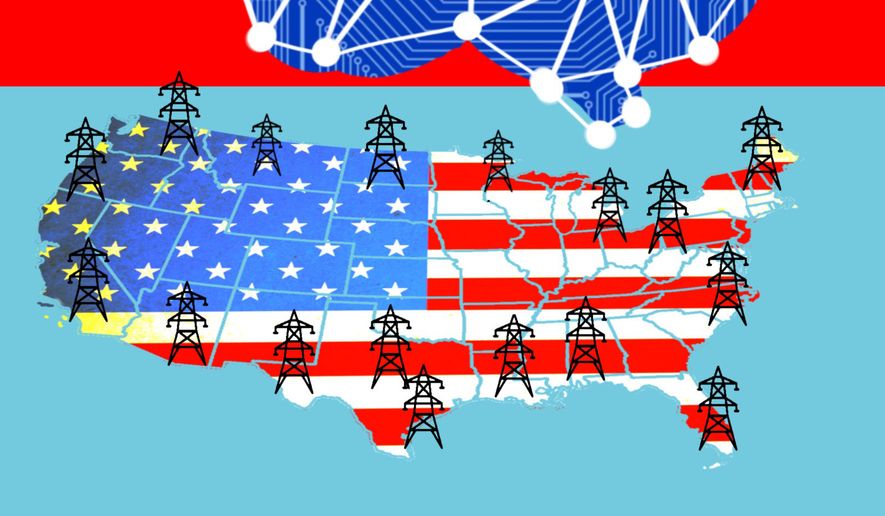 Energy demands of artificial intelligence (AI) in the United States of America illustration by Linas Garsys / The Washington Times